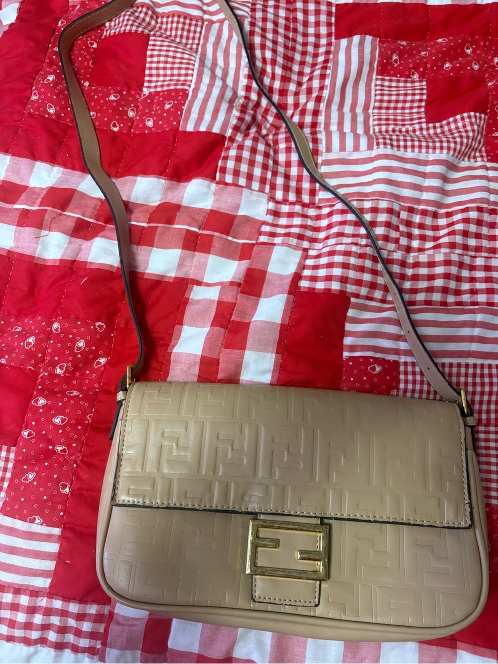 Fendi Beige Embossed Logo Crossbody Bag with Gold Hardware